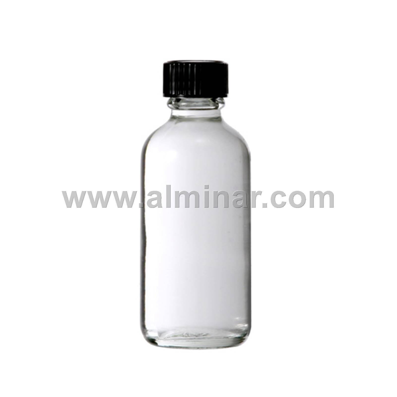 Boston Round 2 oz Clear Glass Bottles With Poly Cone Lined Black Caps