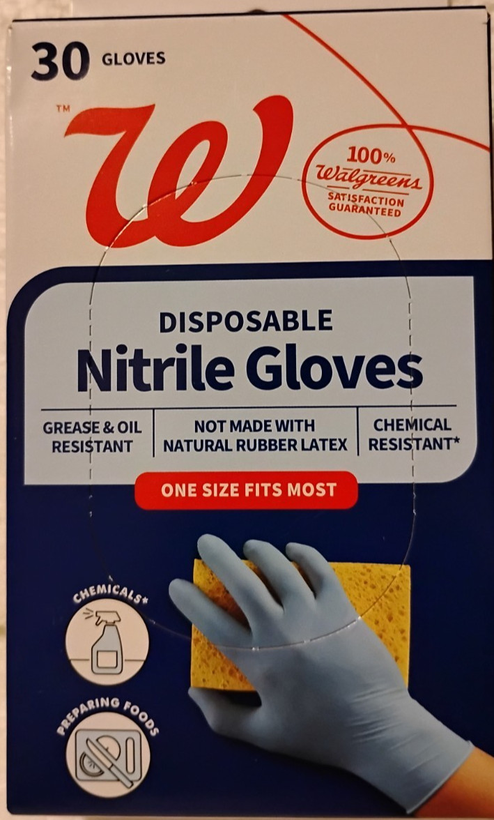 Nitrile Disposable Gloves (30 Count) Chemical & Food Safe Latex-Free One Size