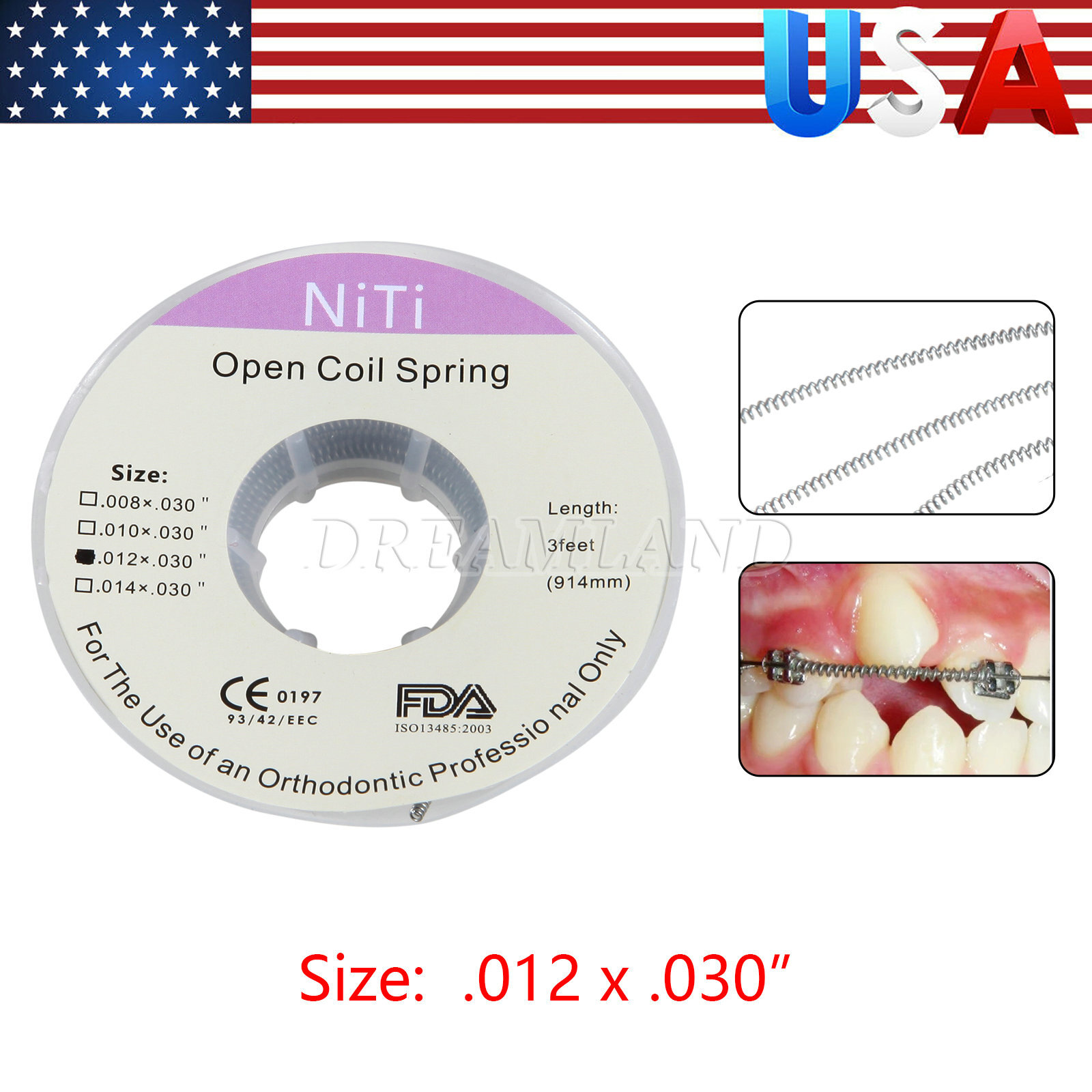 1 Roll Dental Orthodontic Niti Open Coil Spring Spool Dia.012 *030 ” inch 914mm