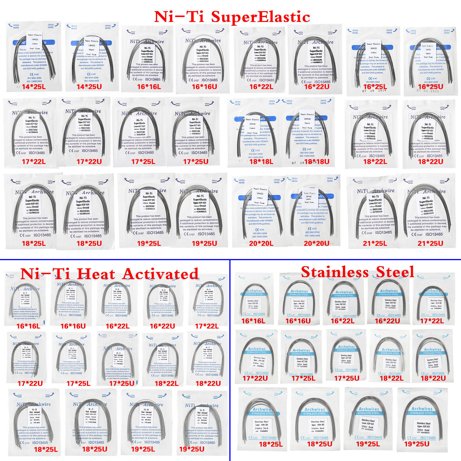 Dental Ortho Arch Wire Super Elastic NiTi / Stainless Steel Round / Rectangular