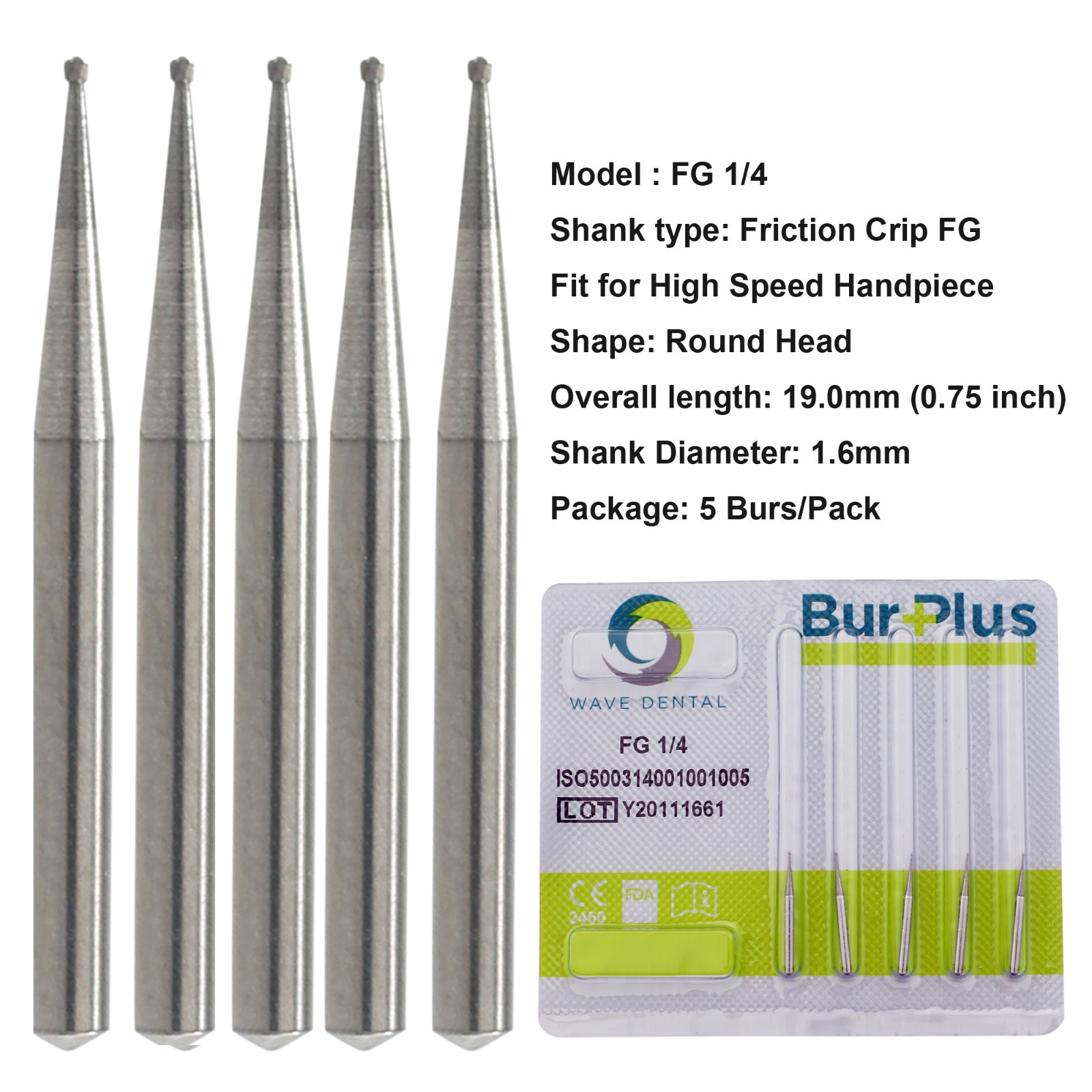 Wave Dental Carbide Burs Round for High Speed Handpiece FG 1/4 1/2 2 4 6 8 Prima