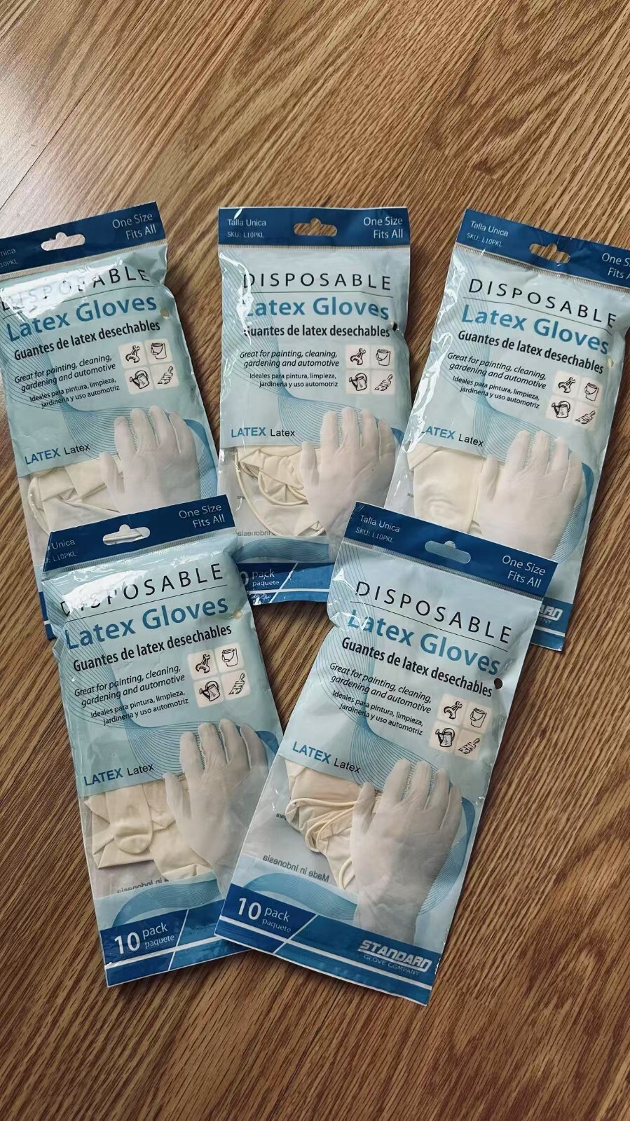 Wholesale 5*10PKG=50PKG STANDARD Latex Disposable Gloves One size snug fit