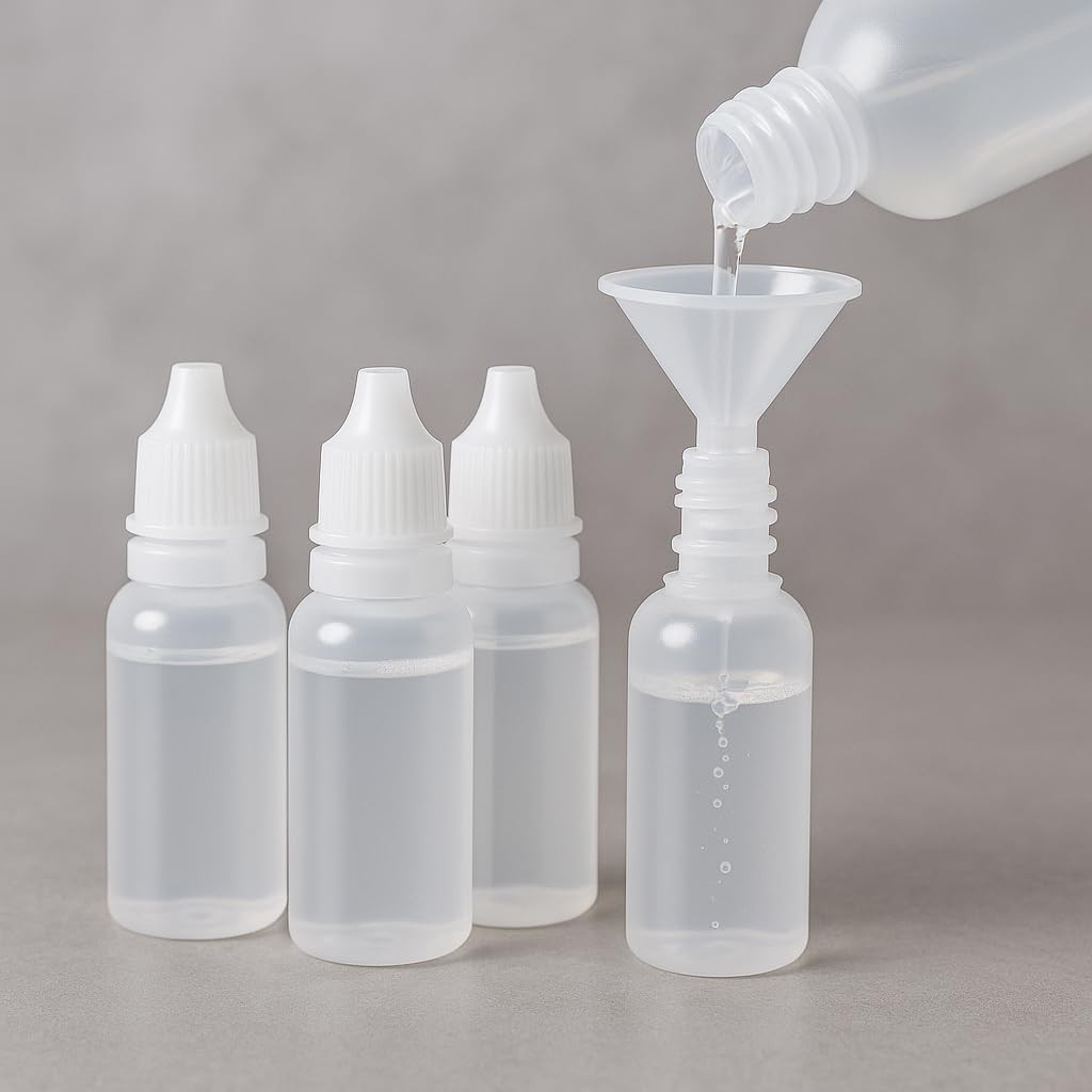 5 PCS (4 Bottles + 1 Funnel) 15ml (0.5oz) 0.9 inches x 2.72 inches, white