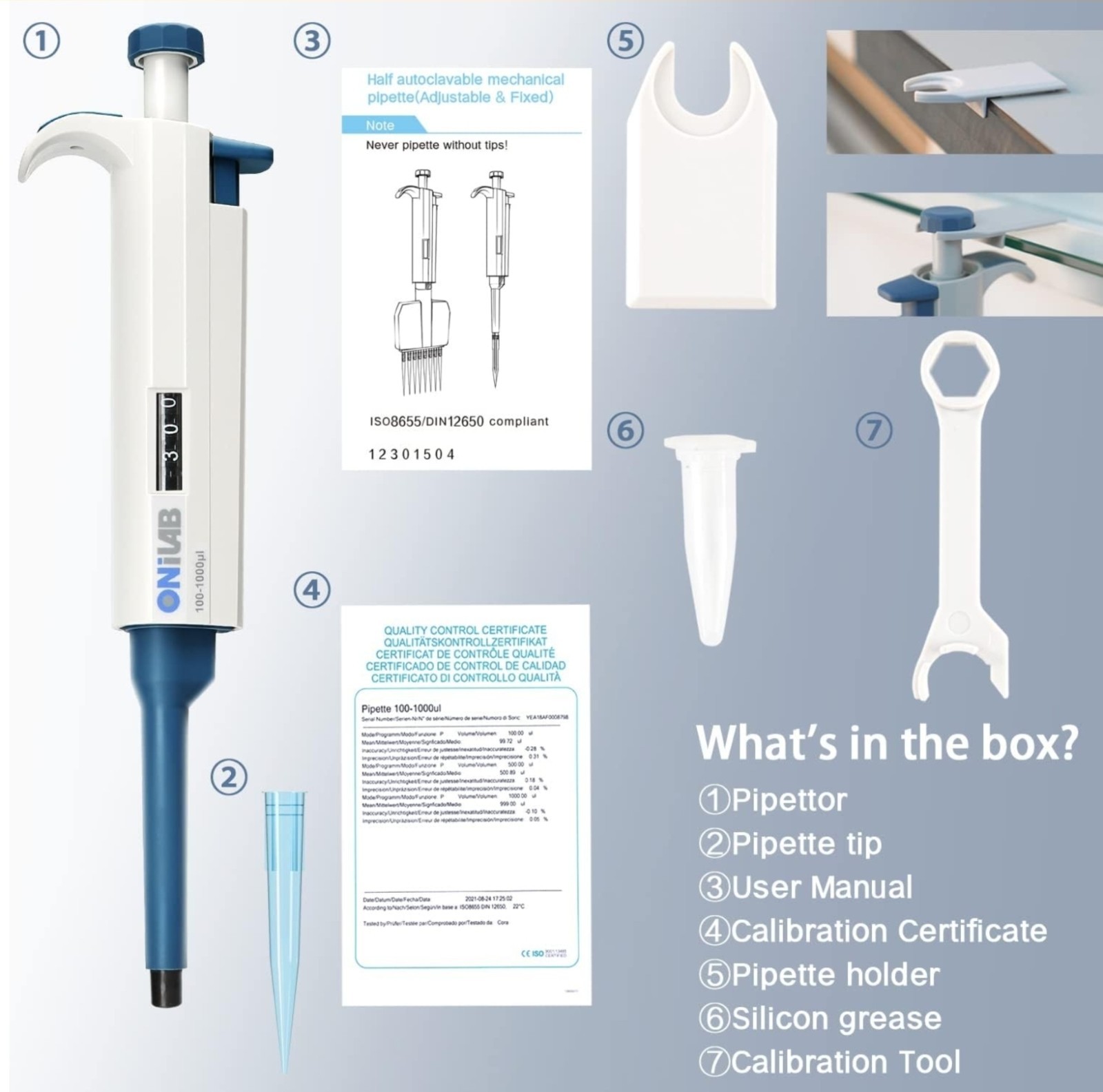 ONiLAB 2-10ML Lab Micropipette, Single Channel Pipette,Adjustable Volume Pipette