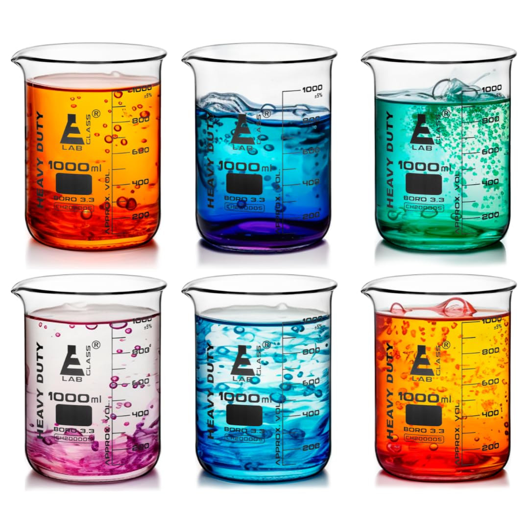 6PK Heavy Duty 1000ml Borosilicate Beakers – Durable & Chemical Resistant
