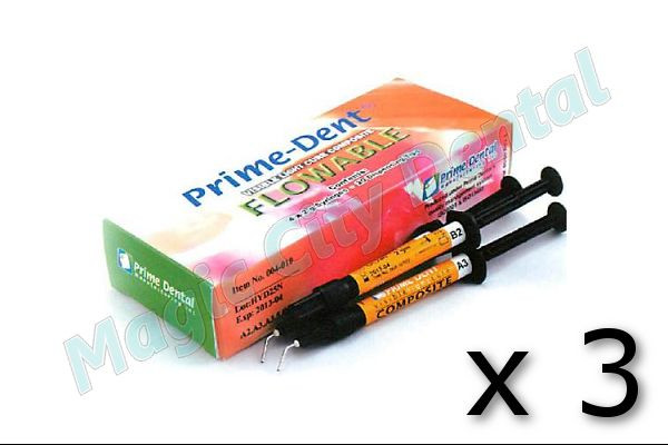 Prime-Dent Flowable Light Cure Dental A2 4-Syringe Kit #004-010A2 (Set of 3)