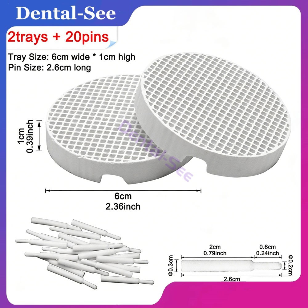 2x DENTAL LAB PORCELAIN HONEYCOMB FIRING ROAST TRAYS & 20 CERAMIC ZIRCONIA PINS