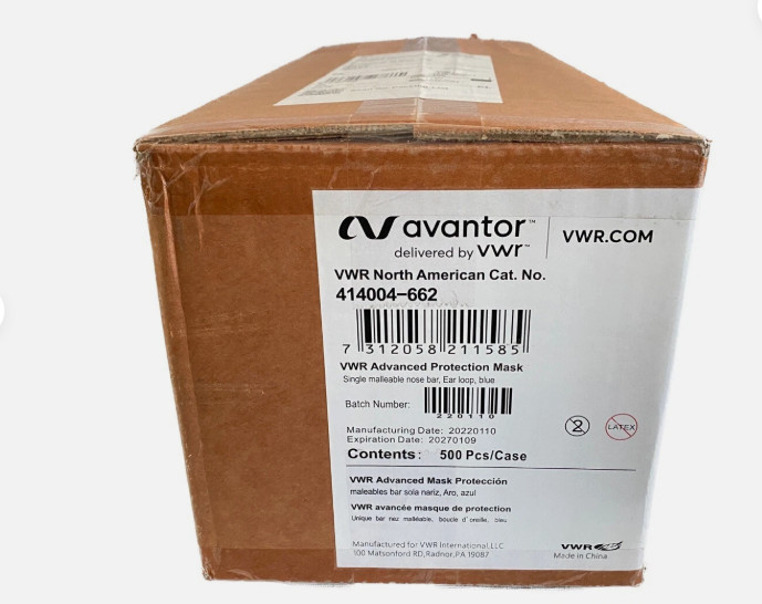 (500/Cs) VWR AVANTOR 3-Ply Advance Protection Face Mask With Earloops Blue