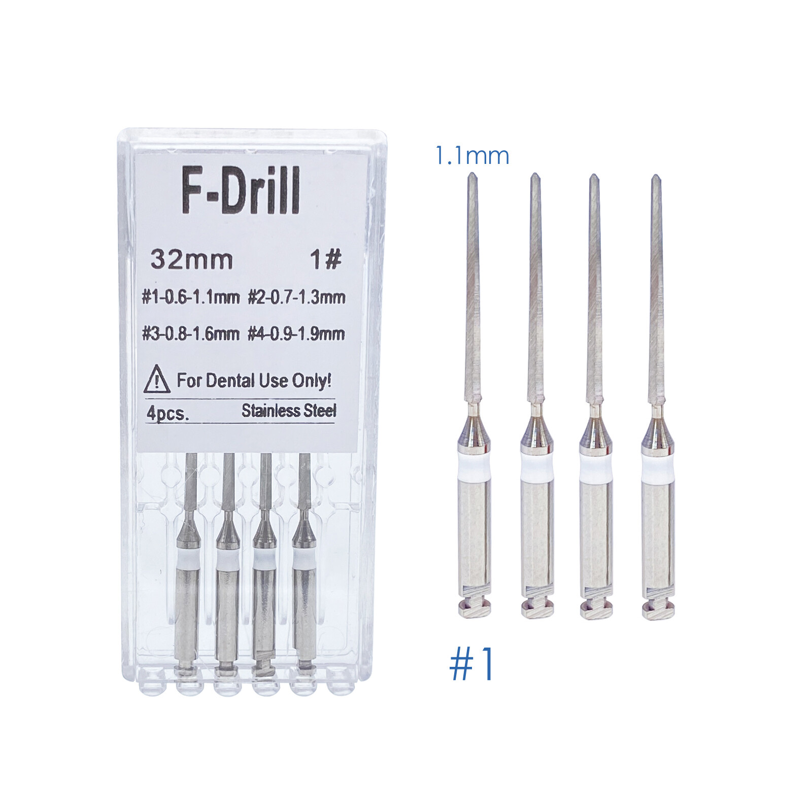 Dental Endodontic Endo Root Canal Fiber Post Drills 1.1mm 1.3mm 1.6mm 1.9mm 4/pk