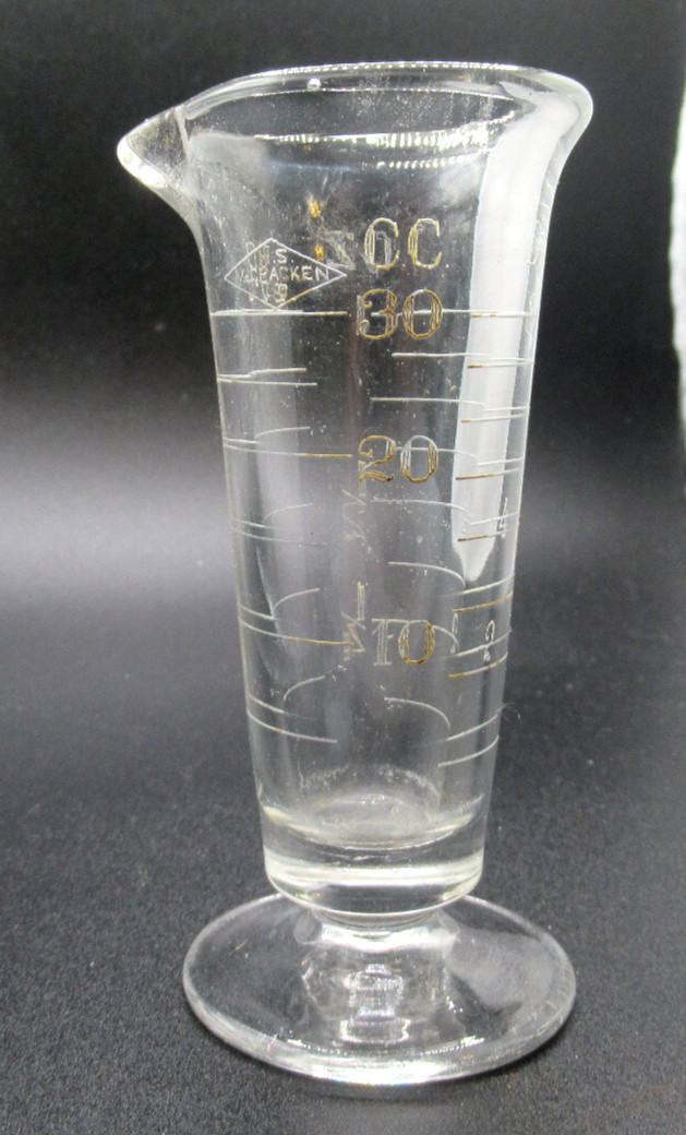 Vtg 4.25″ Tall H S McCracken Co Glass Measuring Apothecary Vial Beaker 30cc 1oz