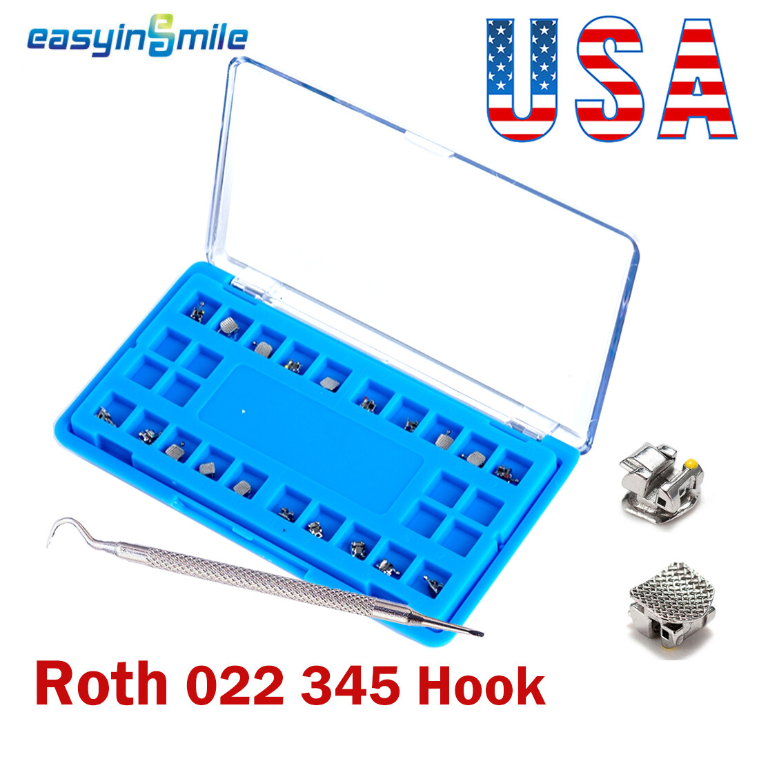 20XDental Ortho Self-ligating Bracket Mini Metal Brace 022 345&Hook EASYINSMILE