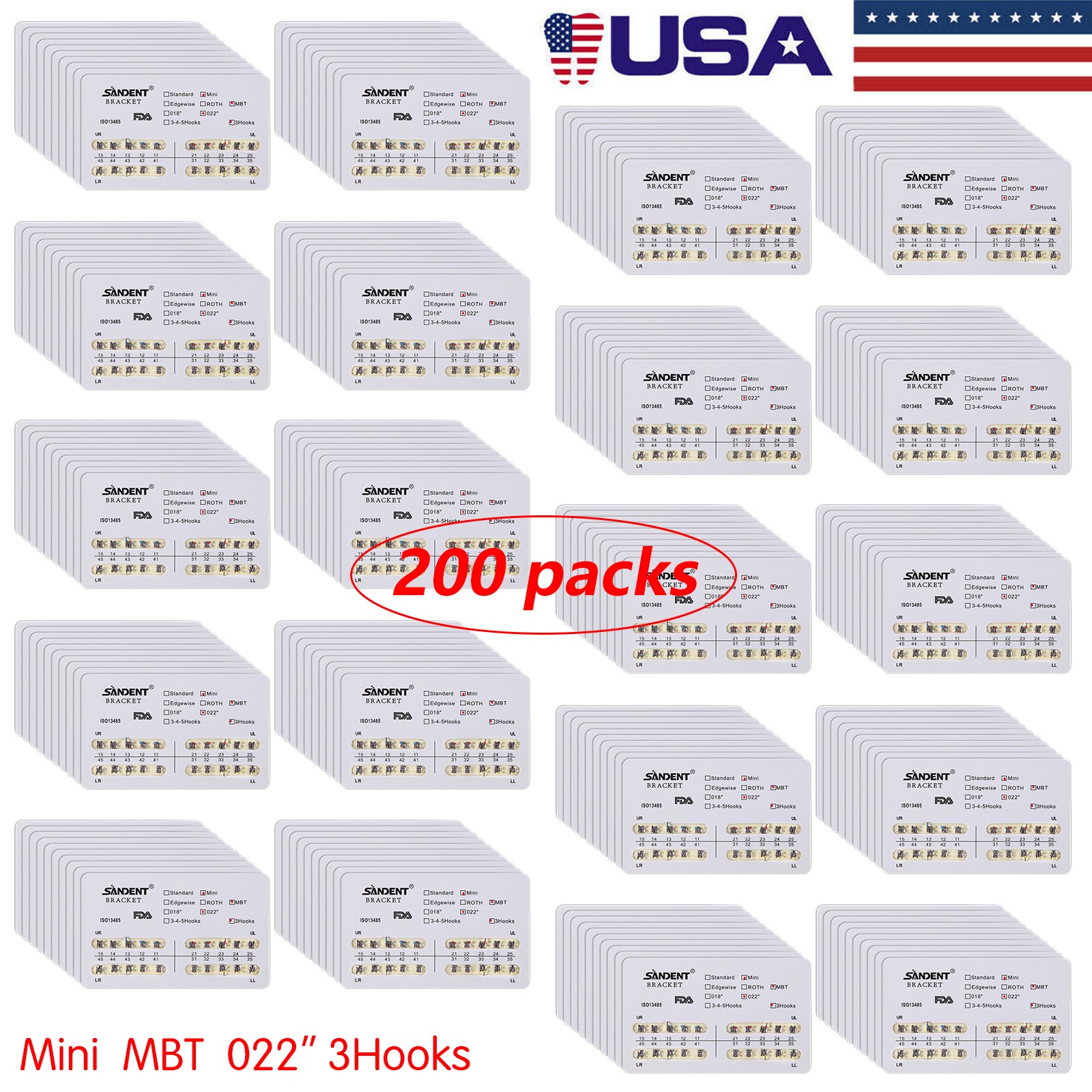 Dental Orthodontics Brackets Brace Mini MBT.022 Hooks 3 Metal 20pcs/pack