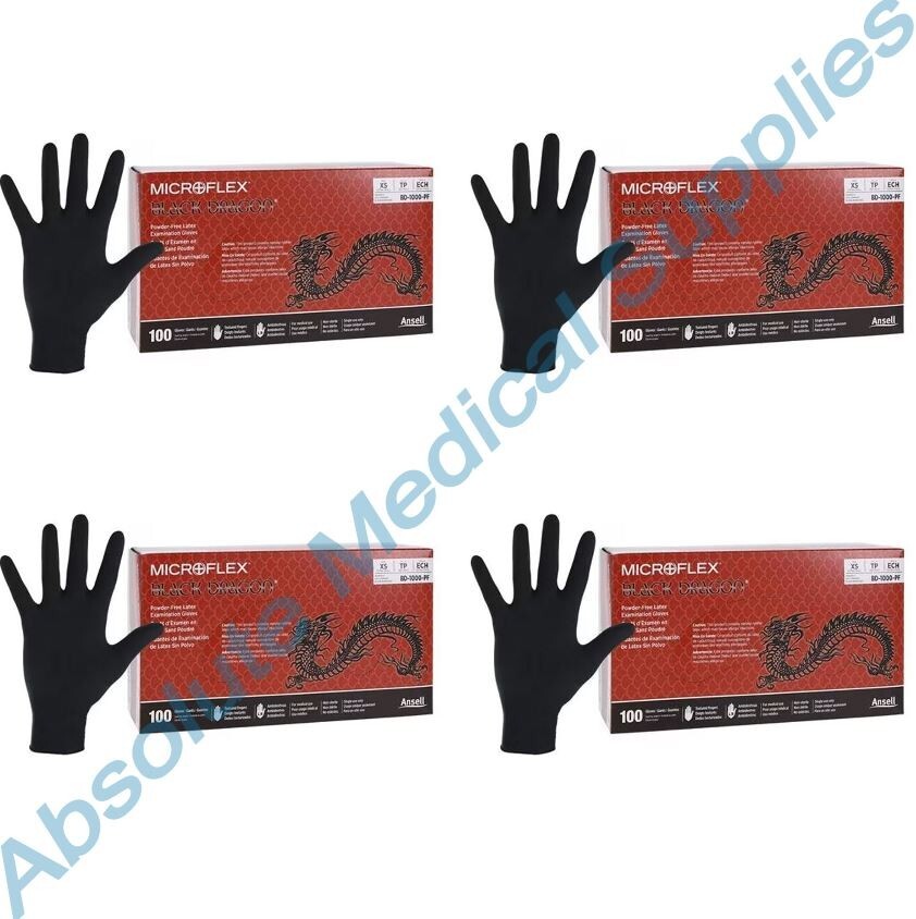 *400-Gloves* Microflex Black Dragon PF Examination Latex X-Small BD-1000-PF