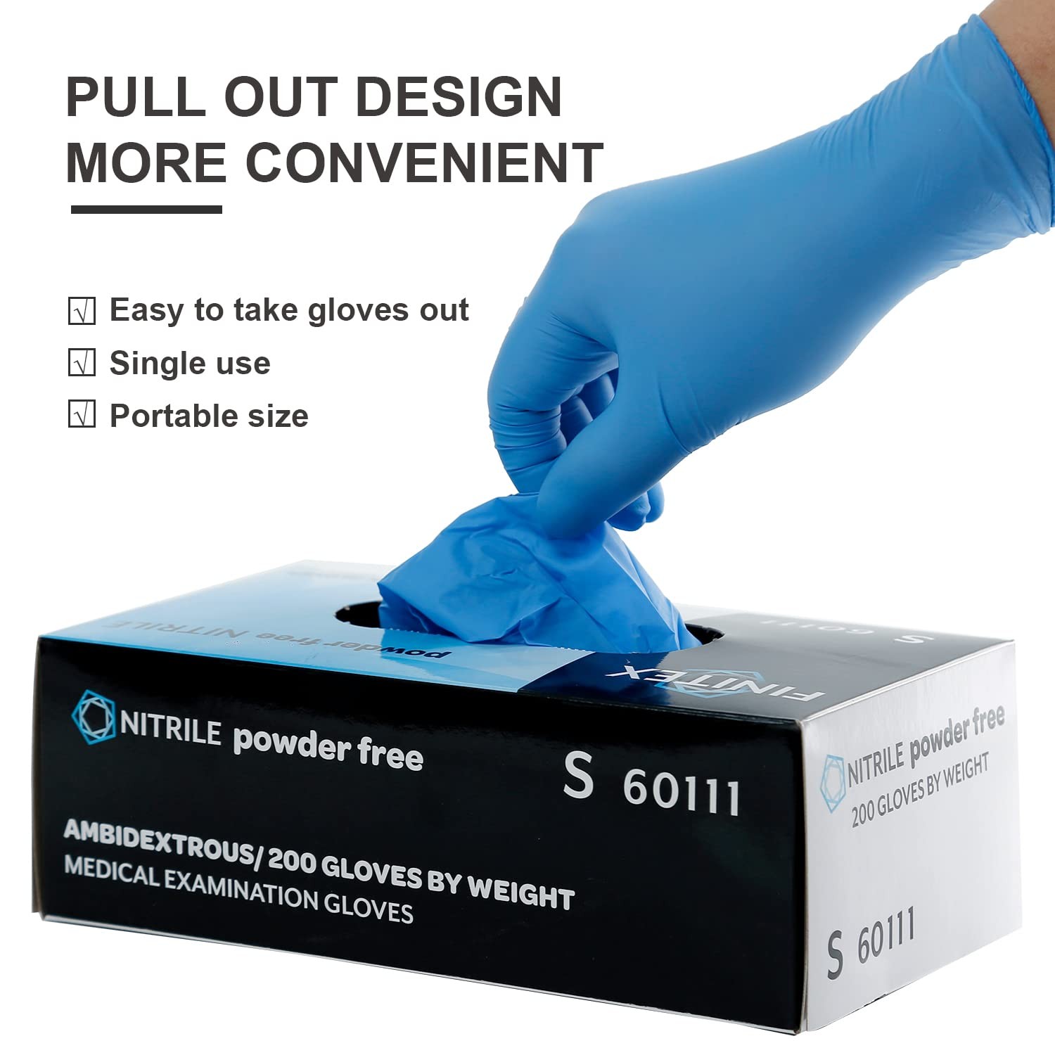 FINITEX Blue Disposable Nitrile Exam Gloves – 200 PCS/BOX 3.5mil Rubber