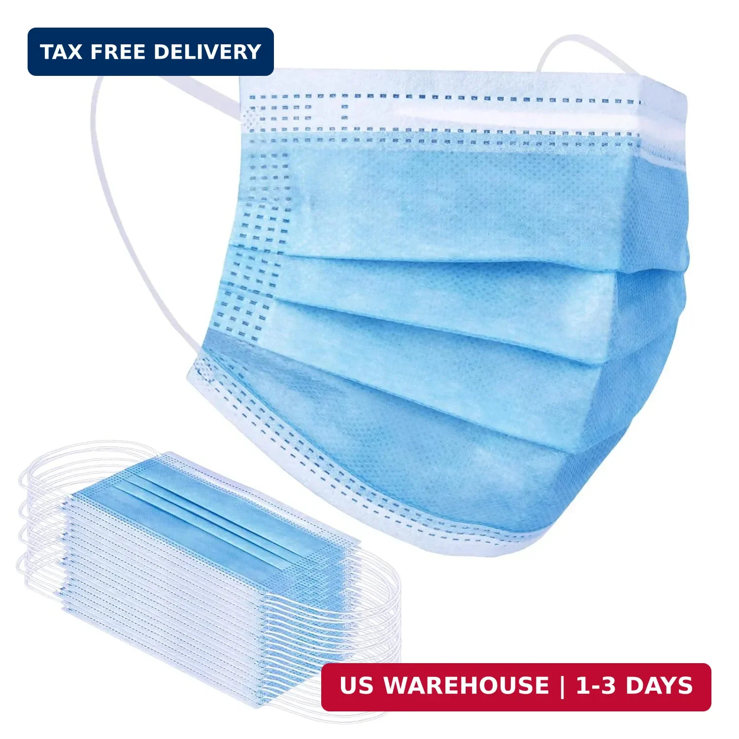 Borje Blue Disposable Face Mask 100 Pcs Blue Face Masks 3 Ply Protection Masks