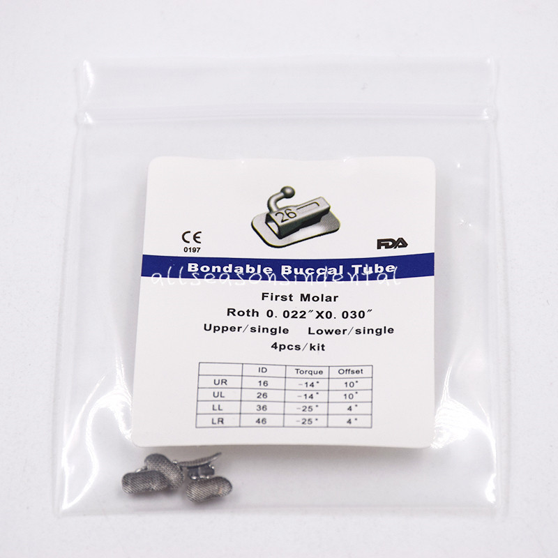 4 Pcs/Pack Dental Orthodontic 1st Molar Bracket Buccal Tube Bondable Roth 022
