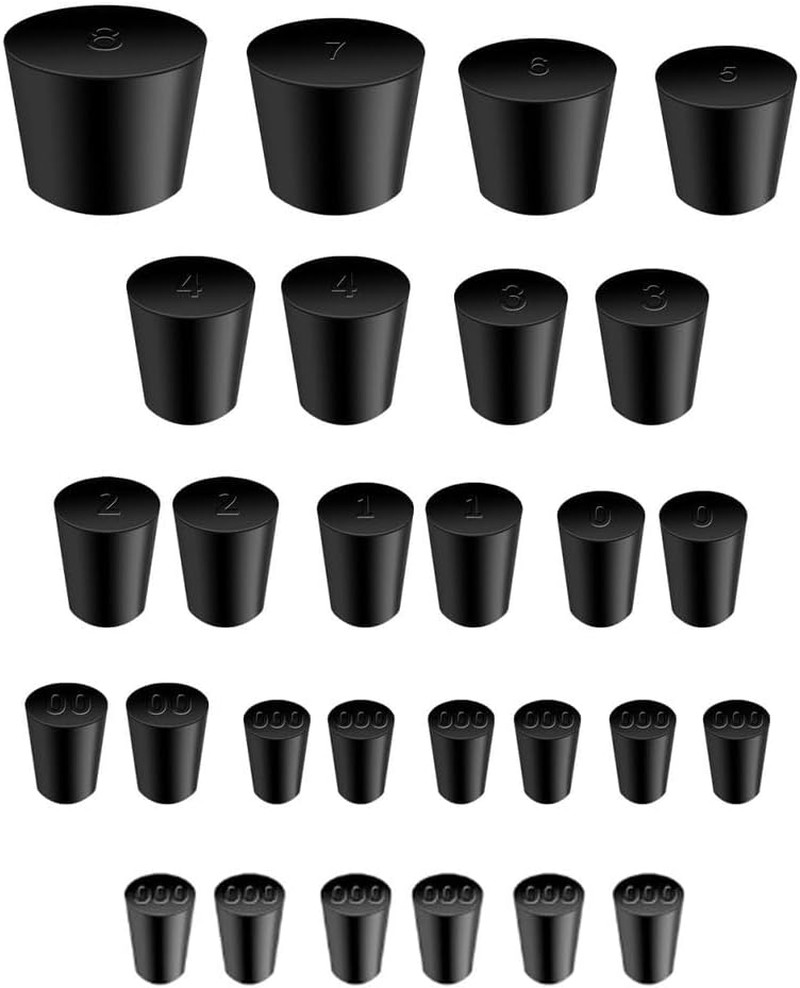 30Pcs Solid Rubber Stoppers 000# – 8# Tapered Lab Bungs Solid Rubber Stoppers 11