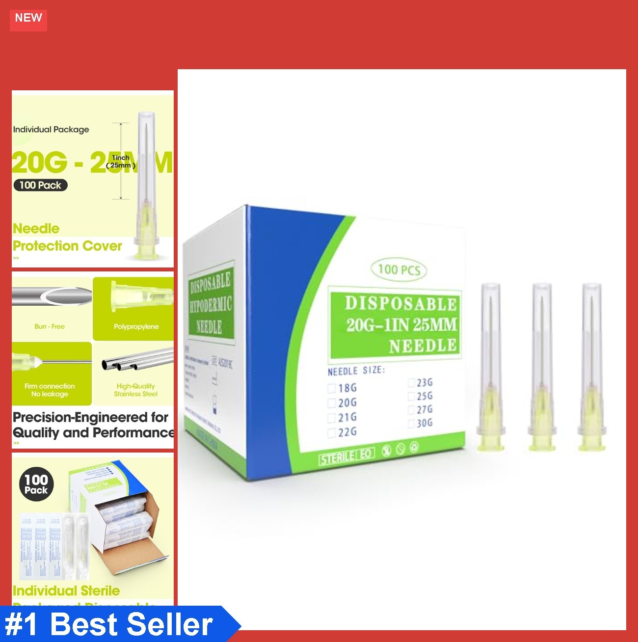20 Ga 1 Inch Lab Syringe Needle, Disposable Dispensing Lab Supplies, Individuall