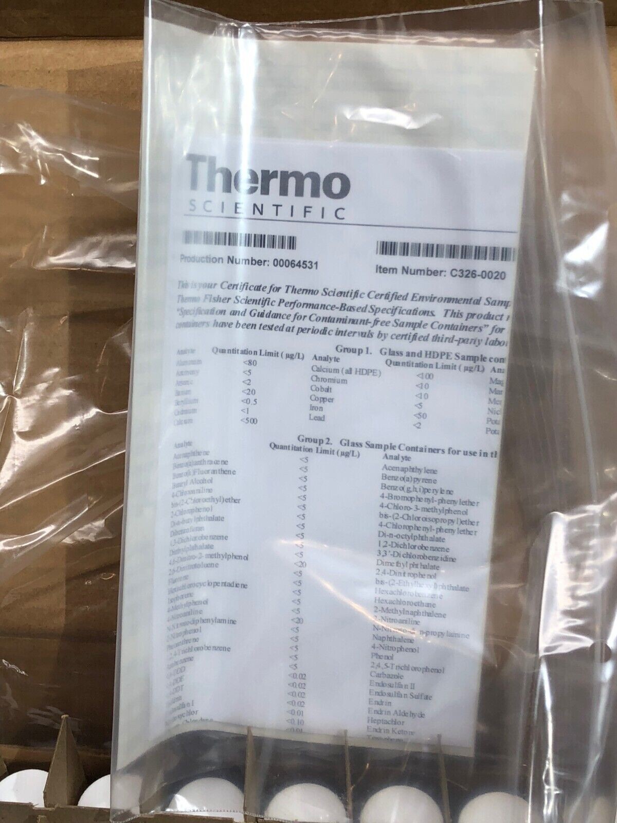 Thermo Scientific Item # C326-0020 20mL Vials clear Borosilicate Glass 69/Cs