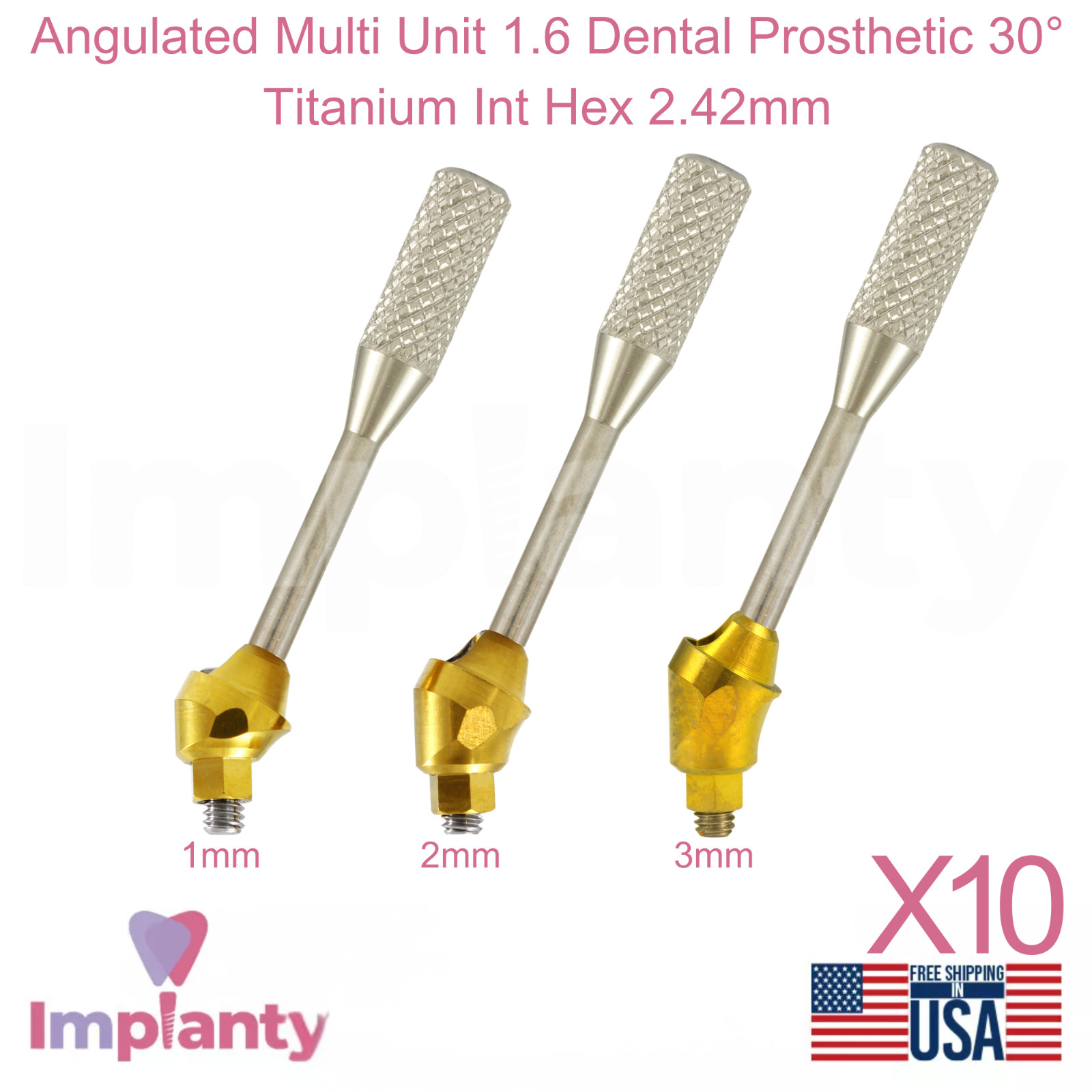 10x Angulated Multi Unit 1.6 Dental Prosthetic 30° Titanium Int Hex 2.42mm