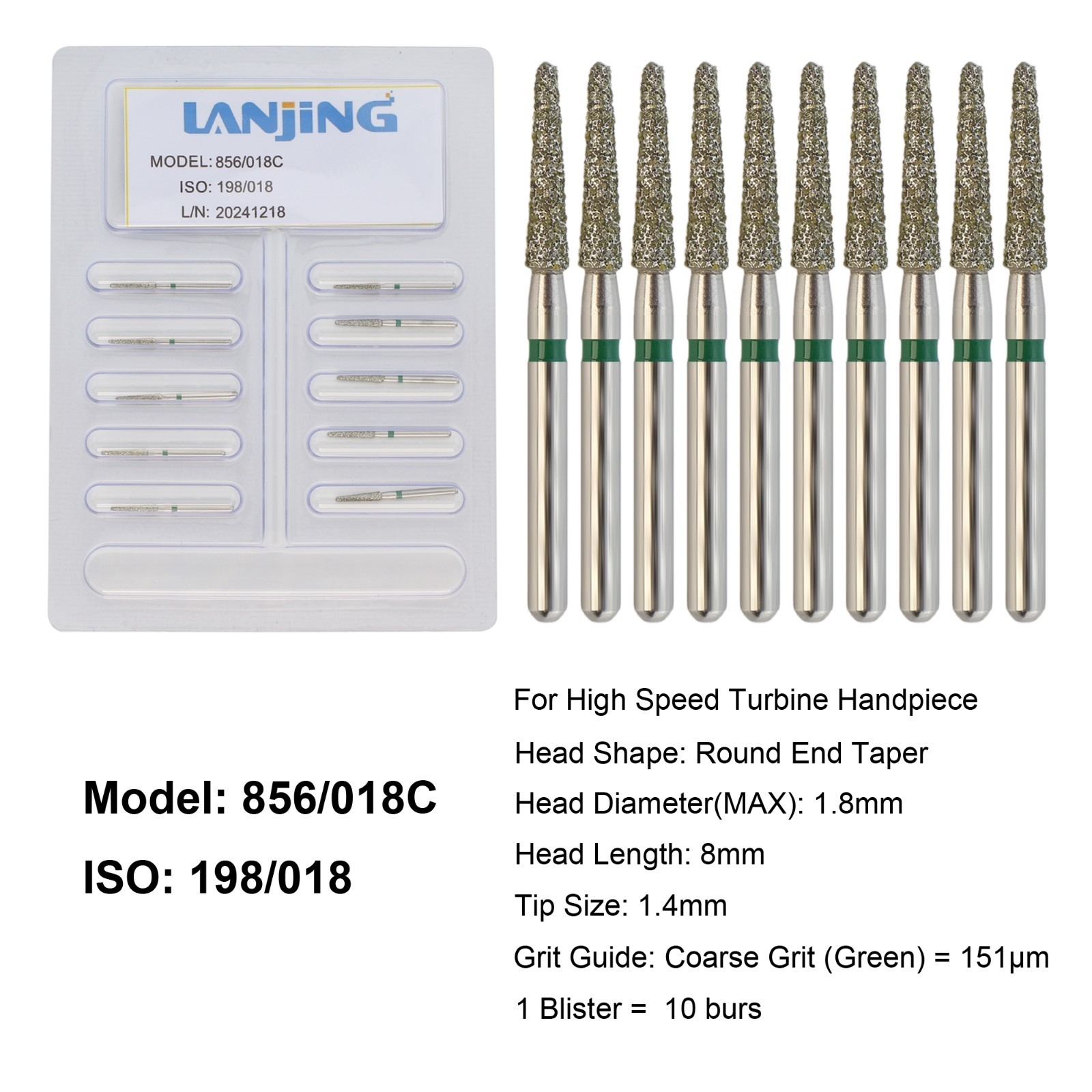 Dental Diamond Burs FG Round End Taper Football Fine Coarse 856 850 High Speed