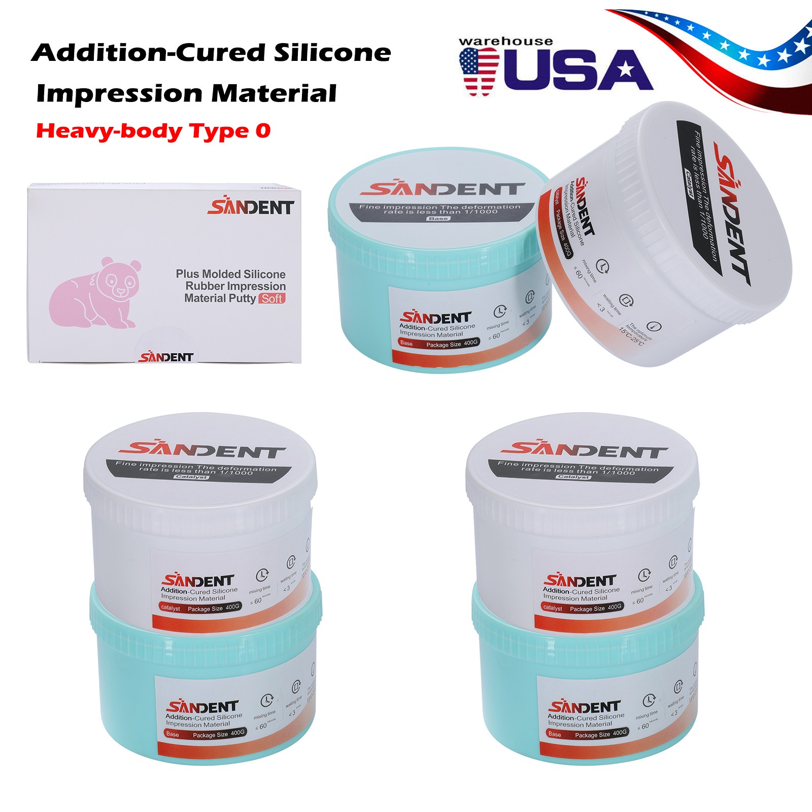 1-10 Sets SANDENT Dental Silicone Rubber Impression Material Putty Soft PVS VPS