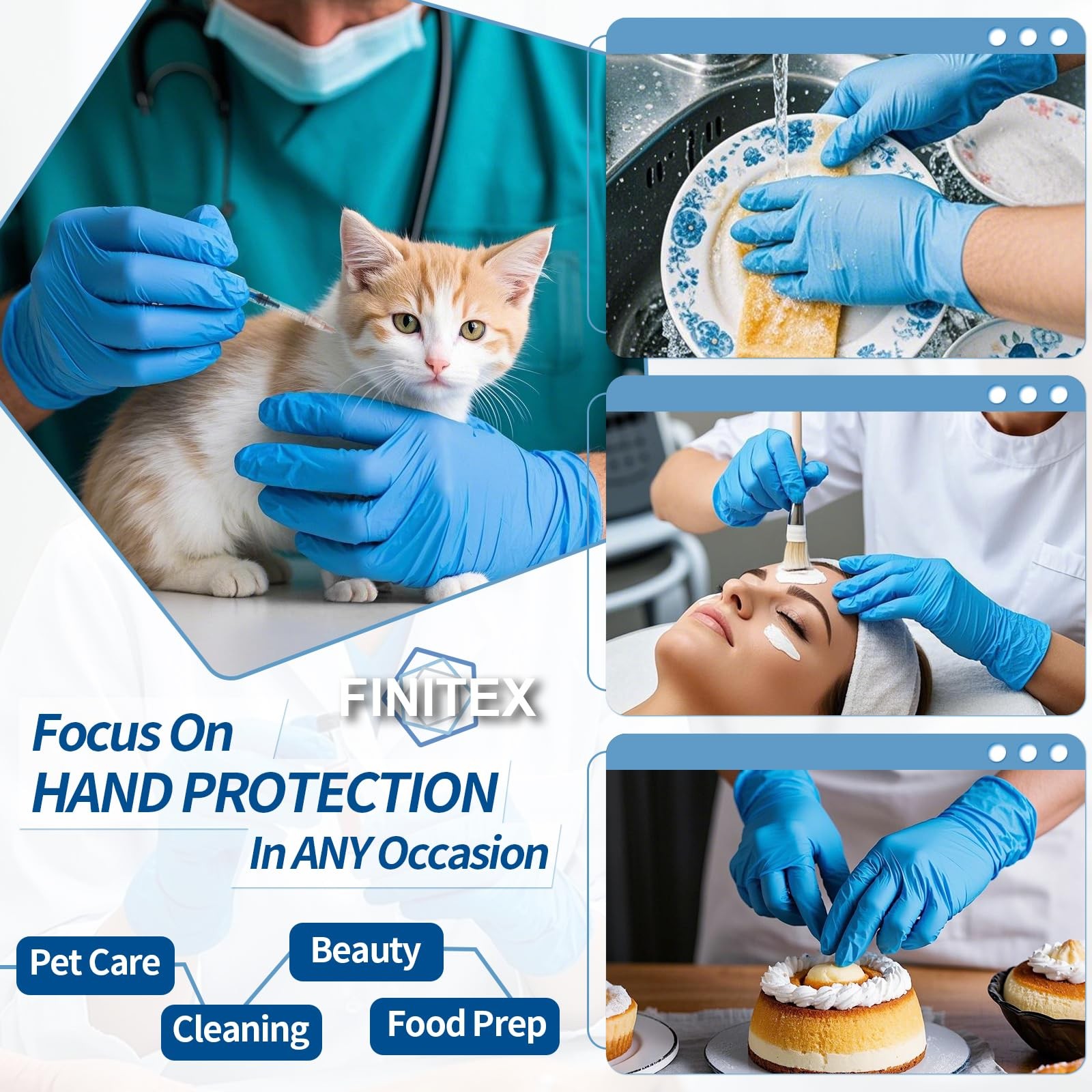 FINITEX Blue Disposable Nitrile Exam Gloves – 200 PCS/BOX 3.5mil Rubber