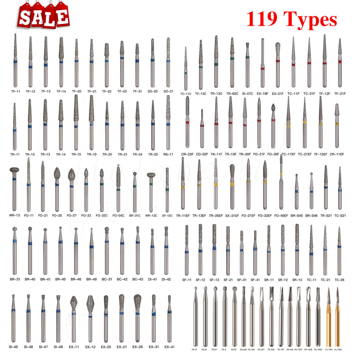 Dental Diamond/Tungsten Carbide Polishing Burs FG for High Speed Handpiece