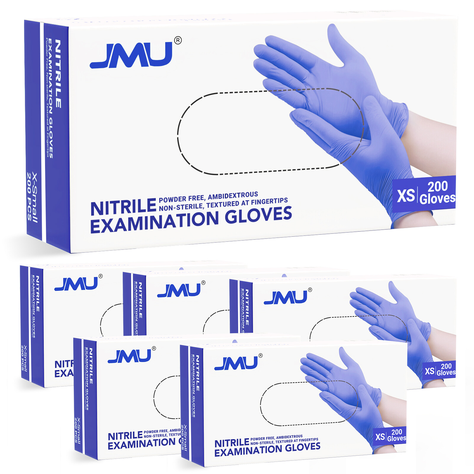 2000pcs Medical Nitrile Examination Gloves 3.5 Mil Latex & Powder Free XS/S/M/L