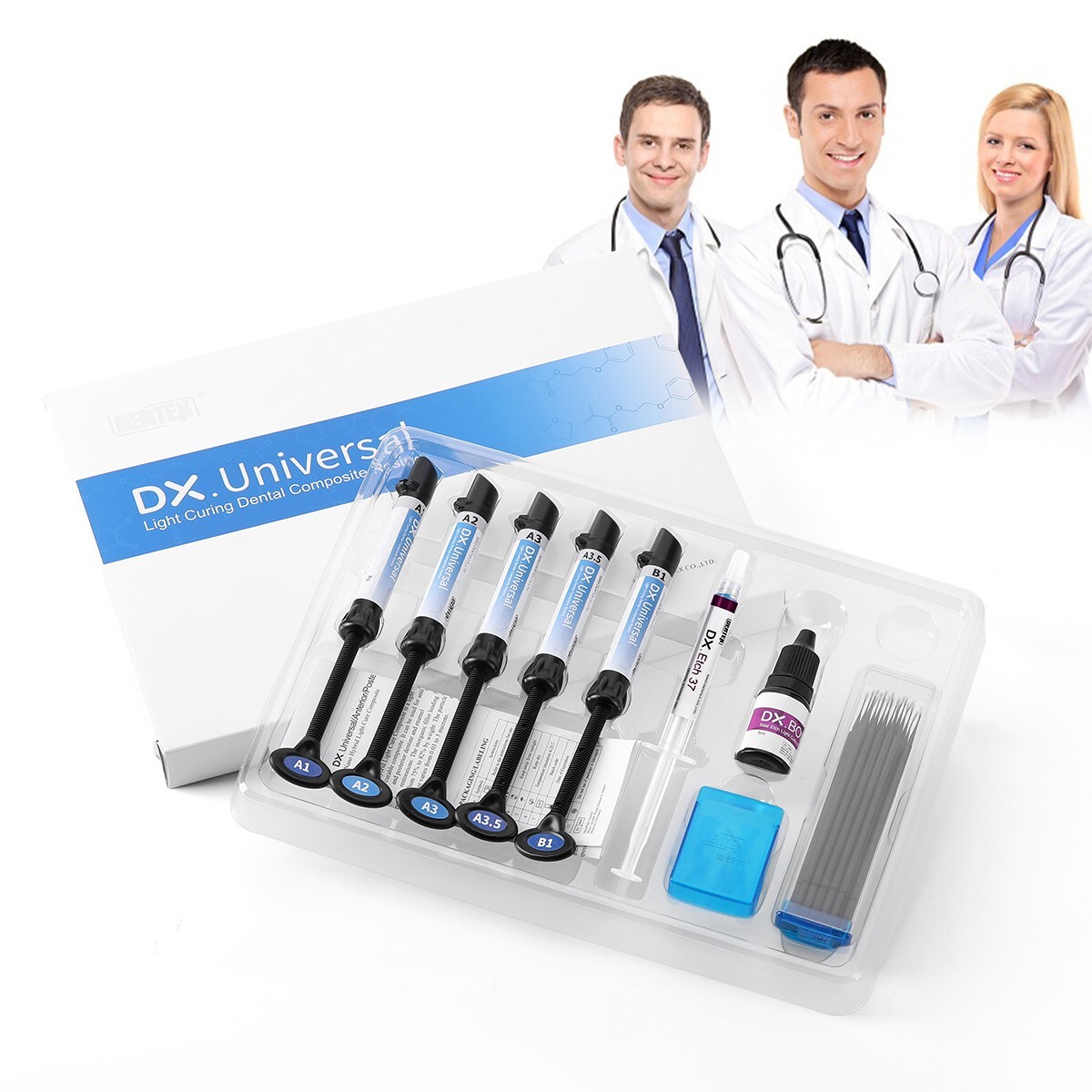 Dental Light Cure Composite Syringe Resin+Etching Gel+Etching Adhesive kit