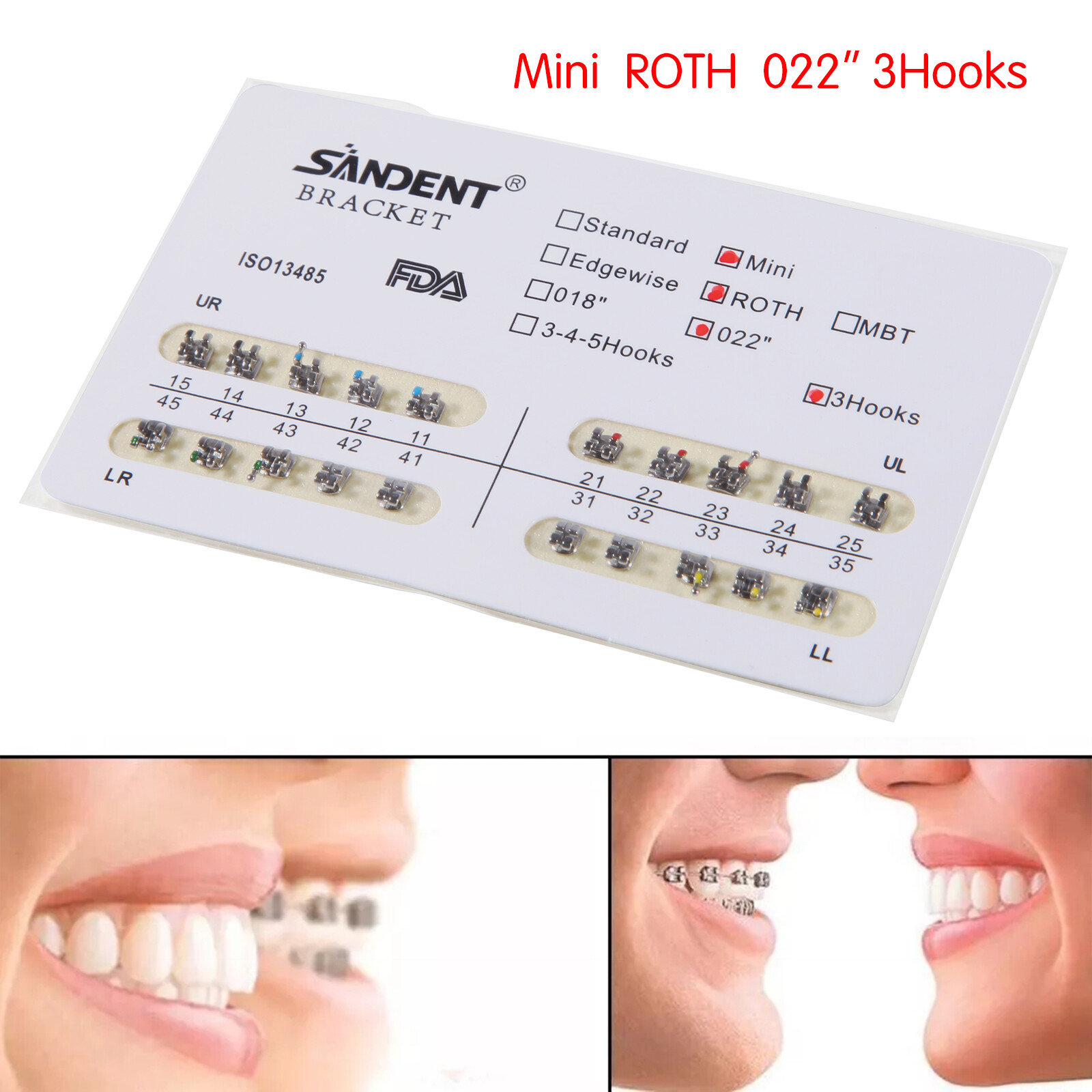 10 Packs Orthodontics Metal Mini Roth 022 Slot with 3 Hooks Brackets Braces USA
