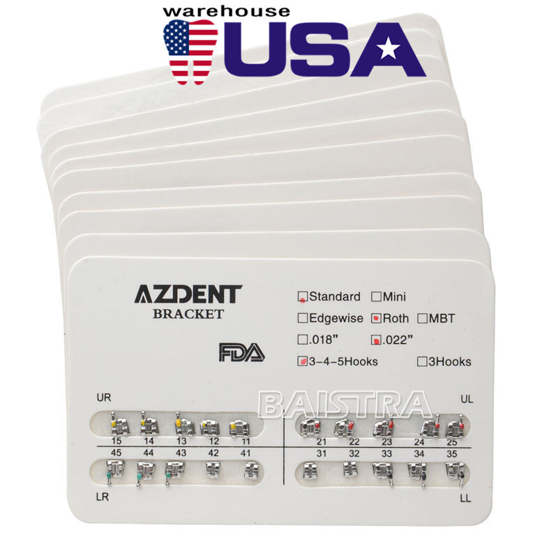 AZDENT Dental Orthodontic Brackets Braces Standard Roth Slot.022 Hooks 345 FDA