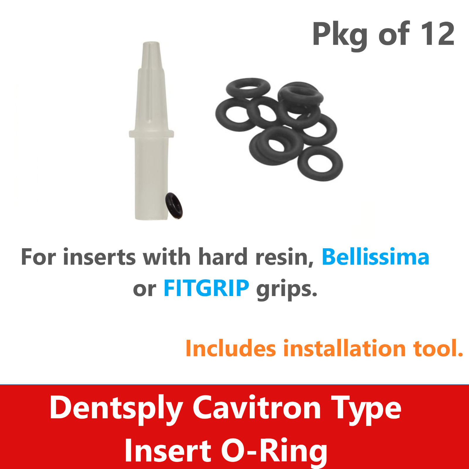 Dentsply Cavitron Type Insert Black O-Ring, Fits Bellissima & FITGRIP , 12 Pk