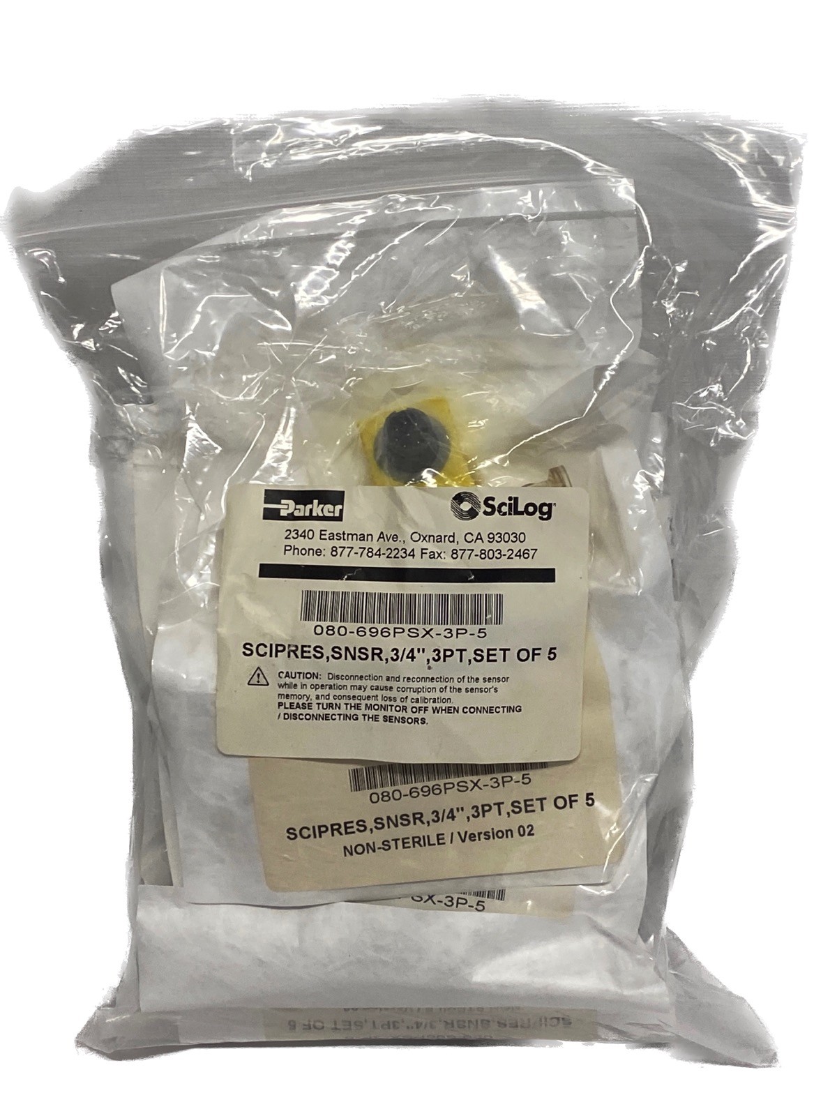 (5/Pk) PARKER SCILOG SciPres Biopharm Pressure Sensors 3/4” 3PT 080-696PSX-3P-5