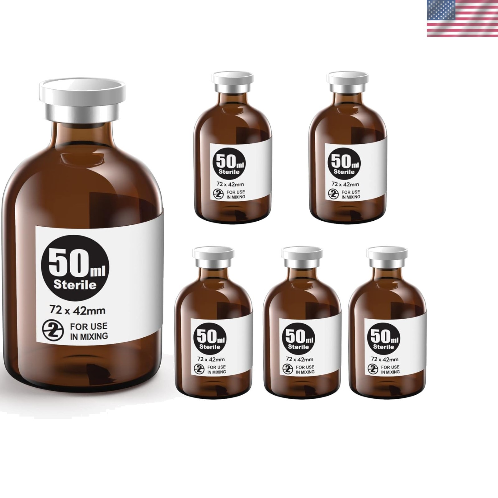 Steam Sterilized 50ml Amber Glass Vials with 6 Self-Healing Ports by Ks-Tek