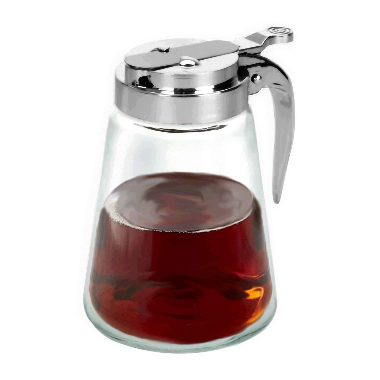 Glass Bottle Syrup Pitcher Honey Maple 12 Ounces, / Chrome